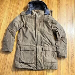 Lands End Coat Mens Medium Tall Brown Hooded Down Long Parka Jacket **